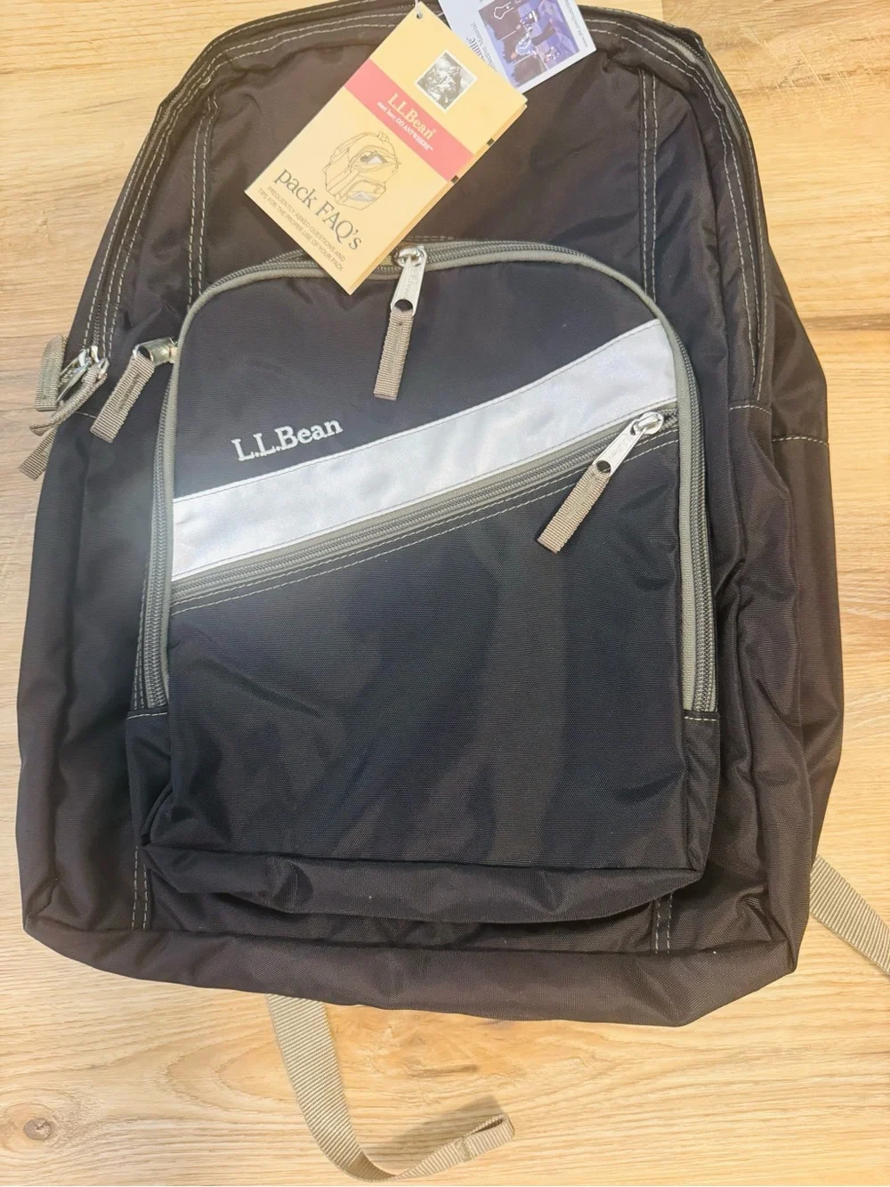L.L. Bean Black Gray Backpack Bookbag School Travel Laptop Bag - NWT
